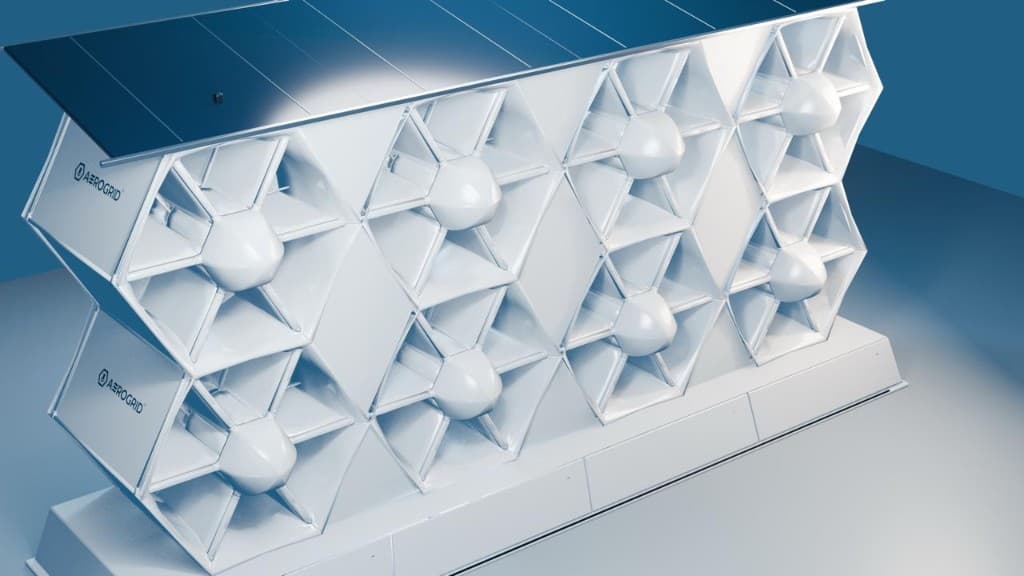 Studio render of an AEROGRID array — the physical twin of the PULSE 3D assembly view